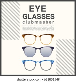 Eyeglasses Frame Type : Clubmaster Sunglasses : Vector Illustration