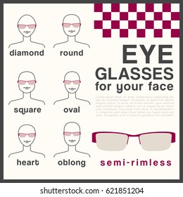 Eyeglasses Frame Type : Semi-rimless Sunglasses : Vector Illustration