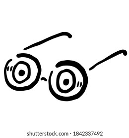 Eyeglasses with Human Eyes: Doodle Icon, Hand drawn vector Icon like woodblock print