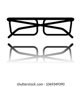 eyeglasses icon. Black icon with mirror reflection on white back