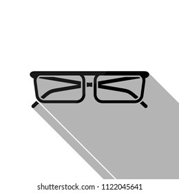 eyeglasses icon. Black object with long shadow on white background