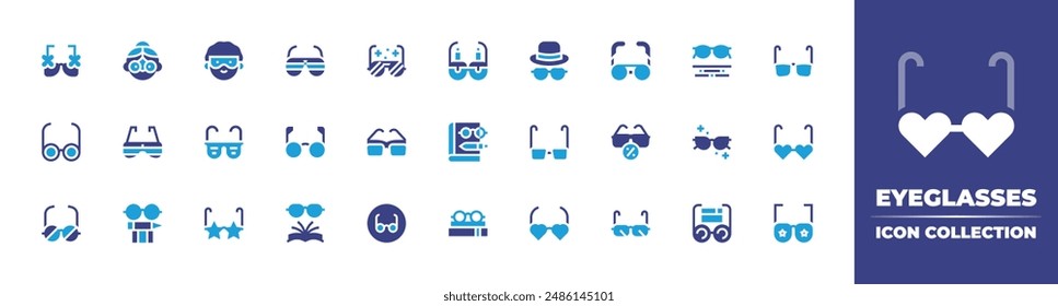 Eyeglasses icon collection. Duotone color. Vector illustration. Containing eyeglasses, glasses, pointofview, study, readingglasses, sunglasses, spectacles.