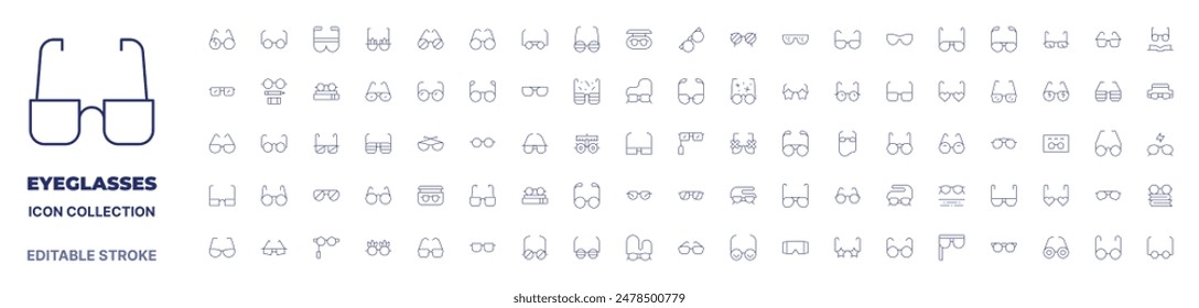 Eyeglasses icon collection. Thin line icon. Editable stroke. Editable stroke. Eyeglasses icons for web and mobile app.