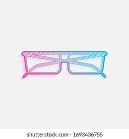 eyeglasses icon. Colored logo with diagonal lines and blue-red gradient. Neon graphic, light effect