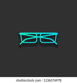 eyeglasses icon. Colorful logo concept with soft shadow on dark background. Icon color of azure ocean