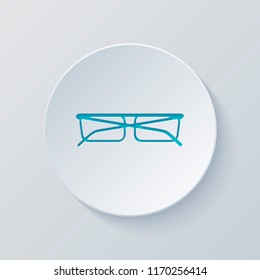 eyeglasses icon. Cut circle with gray and blue layers. Paper style