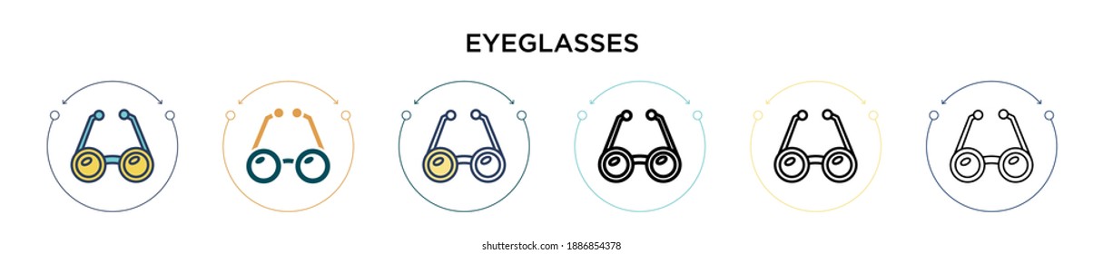 Icono de anteojos en estilo relleno, delgado, contorno y trazo. Ilustración vectorial de dos anteojos coloreados y negros, los diseños de iconos vectoriales se pueden usar para móviles, ui, web