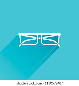 eyeglasses icon. Gray icon with long shadow in bottom left corner on blue background
