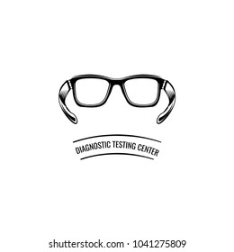 Eyeglasses icon. Optic eyeglasses. Diagnostic testing center text. Vector illustration isolated on white background.