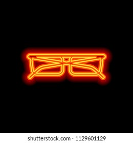eyeglasses icon. Orange neon style on black background. Light icon