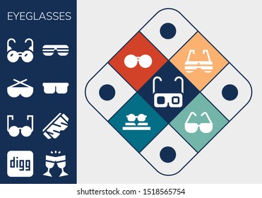 eyeglasses icon set. 13 filled eyeglasses icons.  Collection Of - Glasses, Digg, Safety glasses, Sunglasses icons