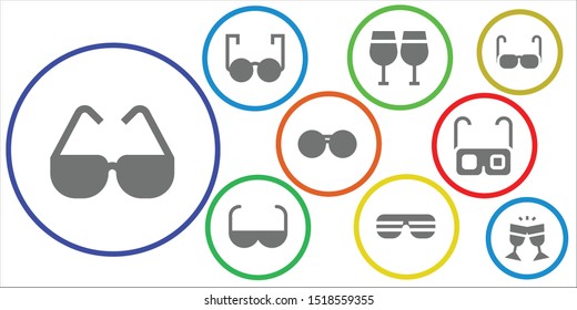 eyeglasses icon set. 9 filled eyeglasses icons.  Collection Of - Glasses, Sun glasses, Sunglasses icons