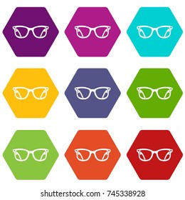 Eyeglasses icon set many color hexahedron isolated on white vector illustration