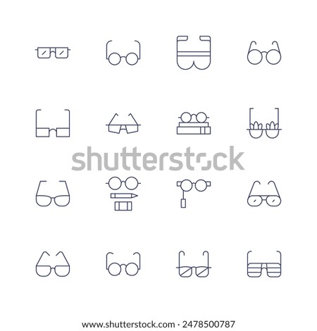 Eyeglasses icon set. Thin line icon. Editable stroke. Containing eyeglasses, glasses, partyglasses, readingglasses, sunglasses.