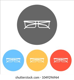 eyeglasses icon. Set of white icons on colored circles