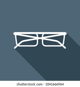 eyeglasses icon. White flat icon with long shadow on background