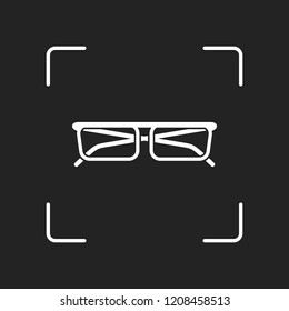 eyeglasses icon. White object in camera autofocus on dark background