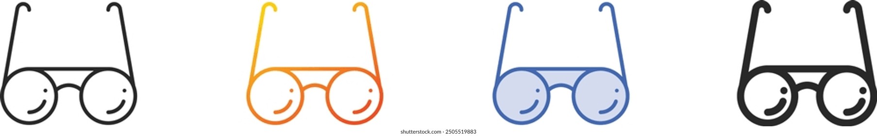 Icono de las gafas. Diseño lineal delgado, degradado, trazo azul y estilo atrevido aislado sobre fondo blanco