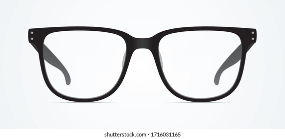 Eyeglasses isolated on background. Classic shape black eyewear, lying on a surface. Vector illustration.