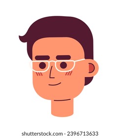 Eyeglasses japanese man 2D vector avatar illustration. Eyewear asian adult, guy 40s cartoon character face portrait. Korean male 30s flat color user profile image isolated on white background
