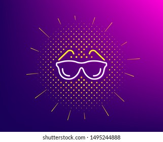 Eyeglasses line icon. Halftone pattern. Oculist clinic sign. Optometry vision symbol. Gradient background. Eyeglasses line icon. Yellow halftone pattern. Vector