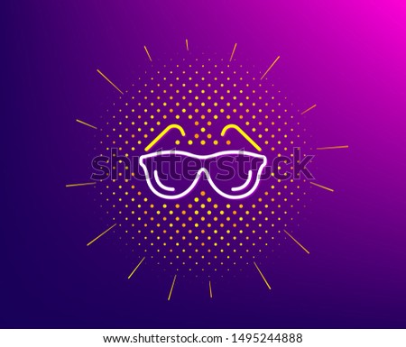 Eyeglasses line icon. Halftone pattern. Oculist clinic sign. Optometry vision symbol. Gradient background. Eyeglasses line icon. Yellow halftone pattern. Vector