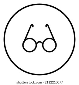 Eyeglasses line icon inside circle, view, looking, black outline, line icons.