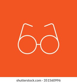 Eyeglasses line icon for web, mobile and infographics. Vector white icon isolated on red background.