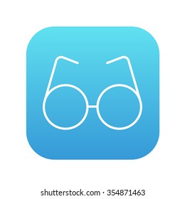 Icono de línea de anteojos para web, móvil e infografía. Icono de blanco vector en el cuadrado de gradiente azul con esquinas redondeadas aisladas en fondo blanco.
