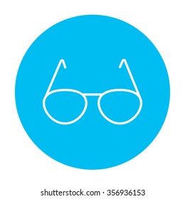 Eyeglasses line icon for web, mobile and infographics. Vector white icon on the light blue circle isolated on white background.