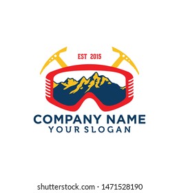 eyeglasses mountain Logo vector for ski resort, hiking gear shop etc