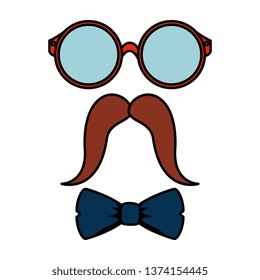 eyeglasses and mustache with bowtie hipster style