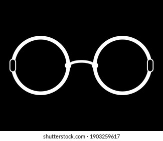 Eyeglasses on black background with round lenses. Glasses with round frame. Isolated vector illustration. Silhouette.
