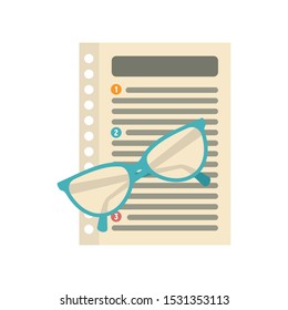 Eyeglasses and paper management icon. Flat illustration of eyeglasses and paper management vector icon for web design