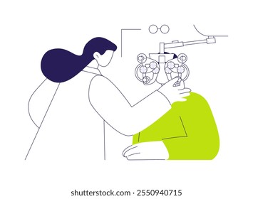 Eyeglasses prescription abstract concept vector illustration. Process of eyeglasses prescription, ophthalmologist visit, optometrist occupation, nearsightedness diagnosis abstract metaphor.