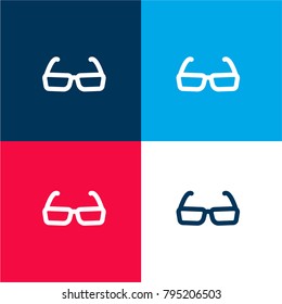 Eyeglasses of rectangular shape four color material and minimal icon logo set in red and blue