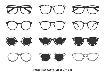 Eyeglasses silhouette, Glasses silhouette, Eyeglasses clipart, Eyeglasses icon, Eyeglasses outline vector.
