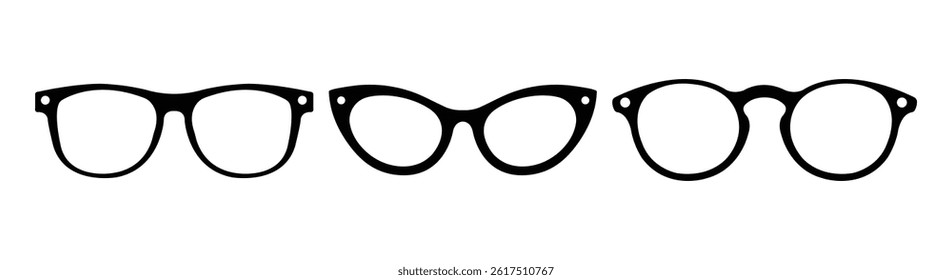 Eyeglasses Silhouette Icon Set Fashion Optical Glasses Styles isolated on white background