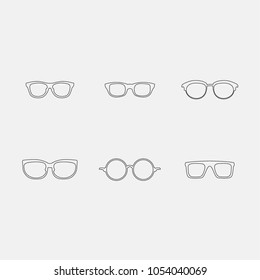eyeglasses, sunglasses, glasses vector icons set