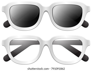 Eyeglasses and sunglasses on white background illustration