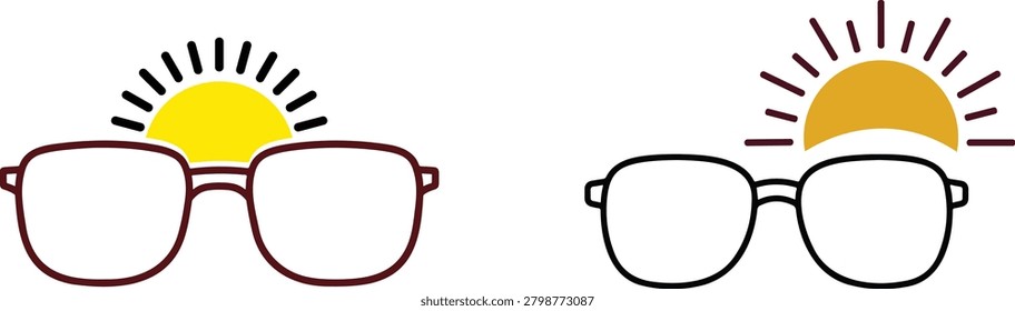 Eyeglasses with Sunrise and Sunset Icon Vector – Vision, Morning and Evening Concept