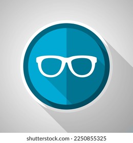 Eyeglasses symbol, flat design vector blue icon with long shadow