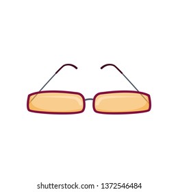 Eyeglasses with thin frame. Narrow spectacles with yellow lens. Vector illustration can be used for topics like summer, vacation, eye protection