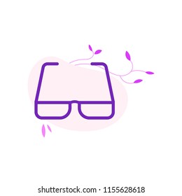 Eyeglasses with violet frame in flat style isolated on white background with decoration. Eyewear to improve vision - spectacles with modern colorful bezel in vector illustration.