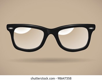 Eyeglasses (wayfarer shape/black/isolated) - vector illustration Shadow and background are on separate layers. Transparent lens. Easy editing.