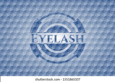 Eyelash blue emblem with geometric pattern background. Vector Illustration. Detailed.