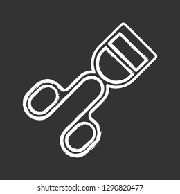 Eyelash curler chalk icon. Makeup tool. Lash care. False eyelashes curling clip. Isolated vector chalkboard illustration