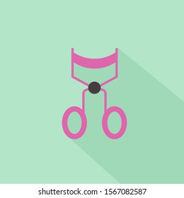 Eyelash Curler Cosmetic Design Element Flat Linear Colored on Tosca Background with Long Shadow Vector Illustration