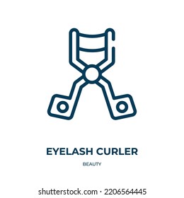 Icono de curler de Eyelash. Ilustración vectorial lineal de la colección de belleza. Guión de contorno del vector de icono del cursor. Símbolo de línea delgada para uso en aplicaciones web y móviles, logotipo, medios impresos.