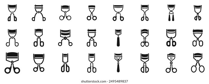 Eyelash Curler icons set. Set of different eyelash curlers for curling eyelashes before applying mascara